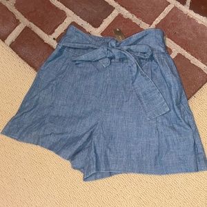 Women's J Crew blue chambray tie waist shorts  NWT
